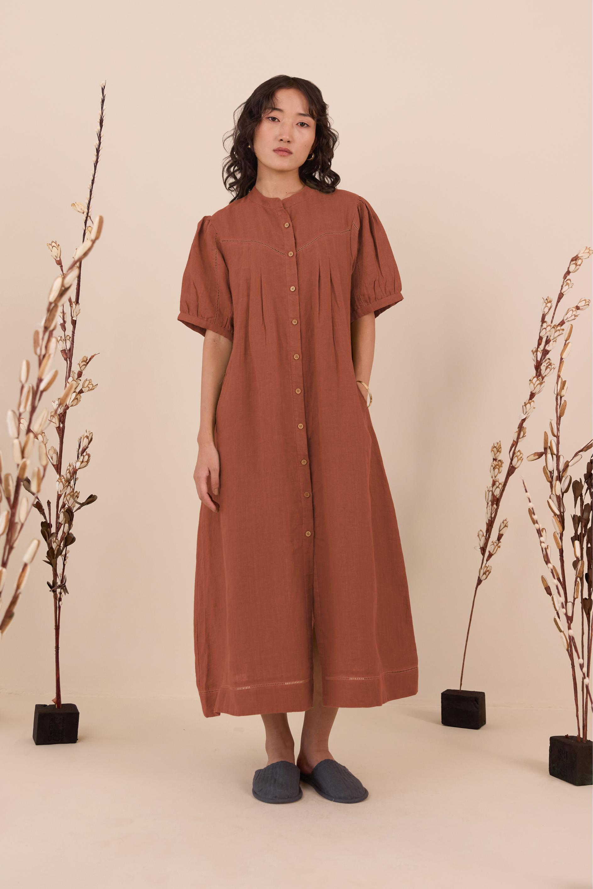 Buy Linen Heather Dress In Olive Mist Online