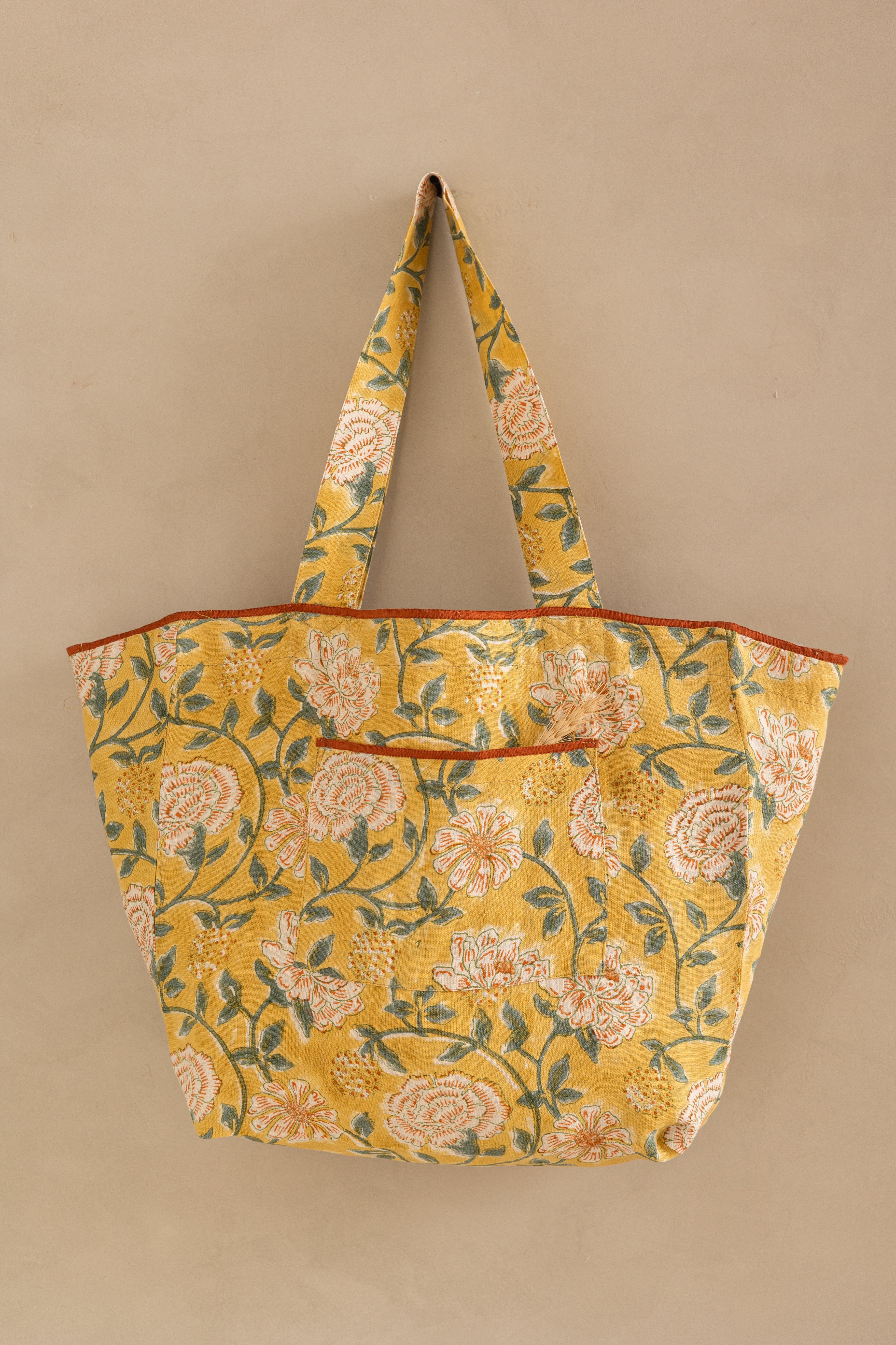 Linen Dahlia Tote Bag