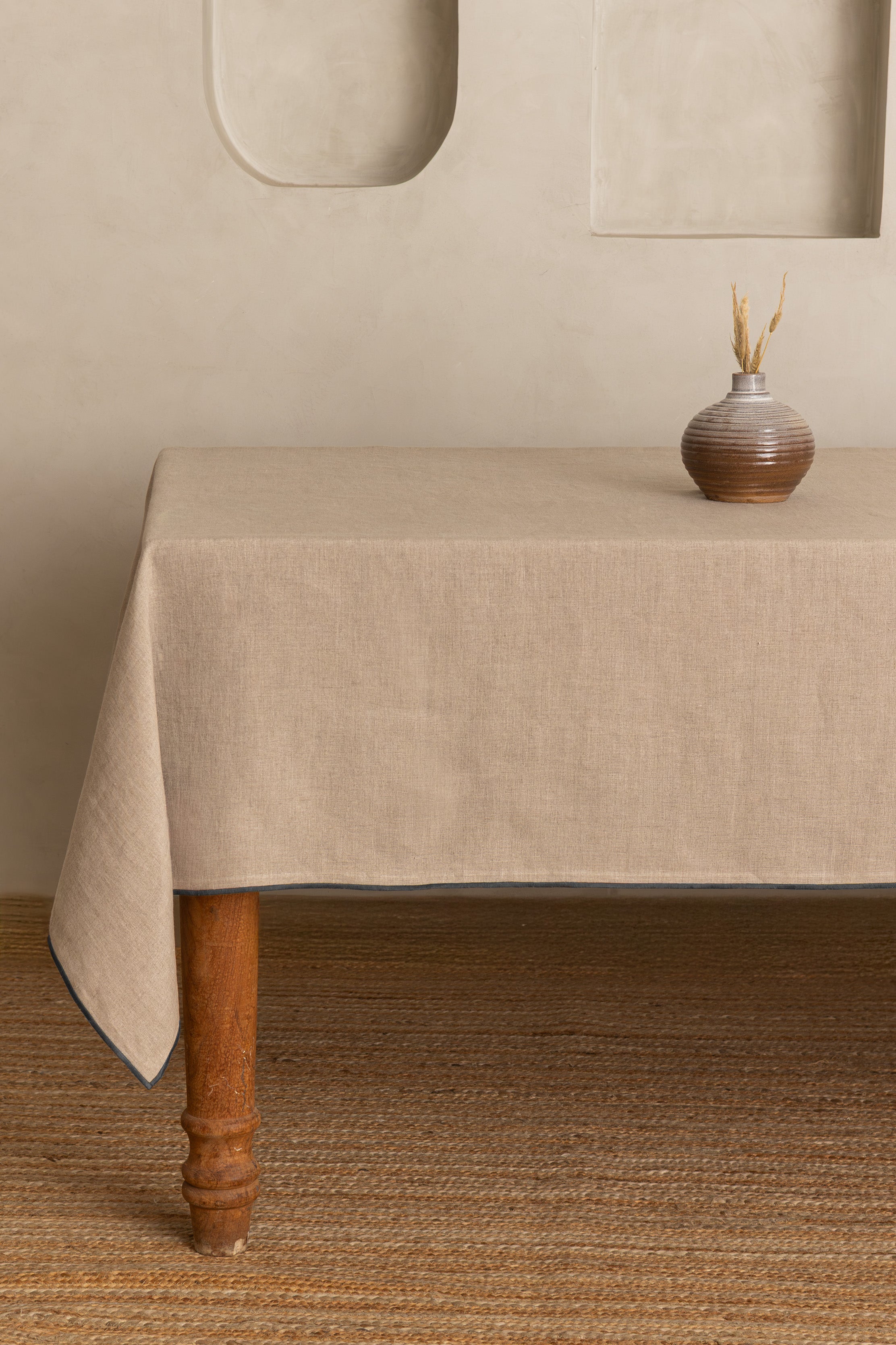 Linen Grey  Needled Tablecloth