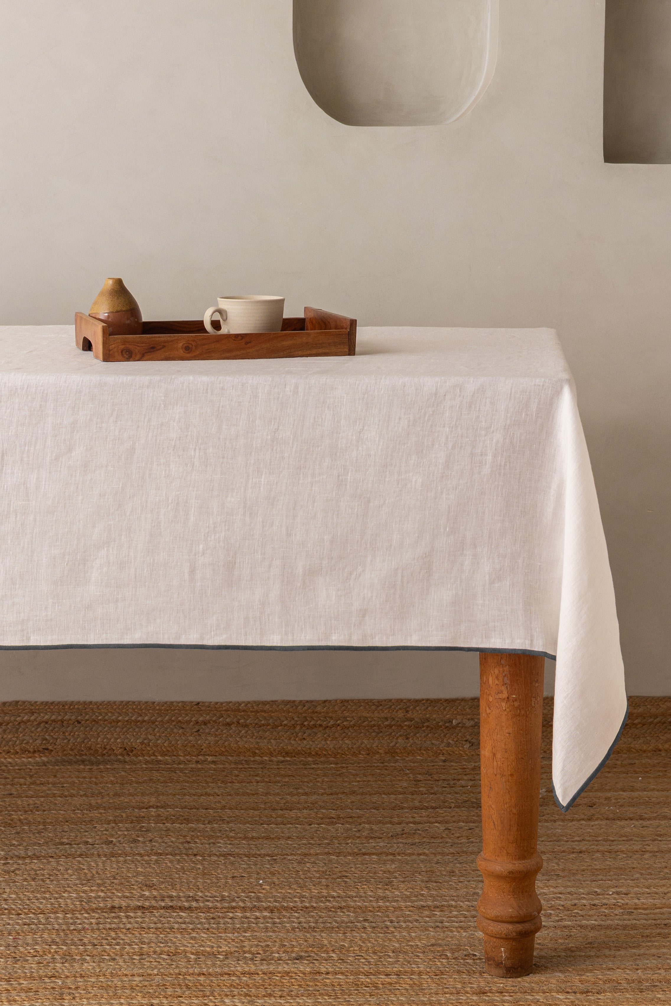 Linen Grey  Needled Tablecloth