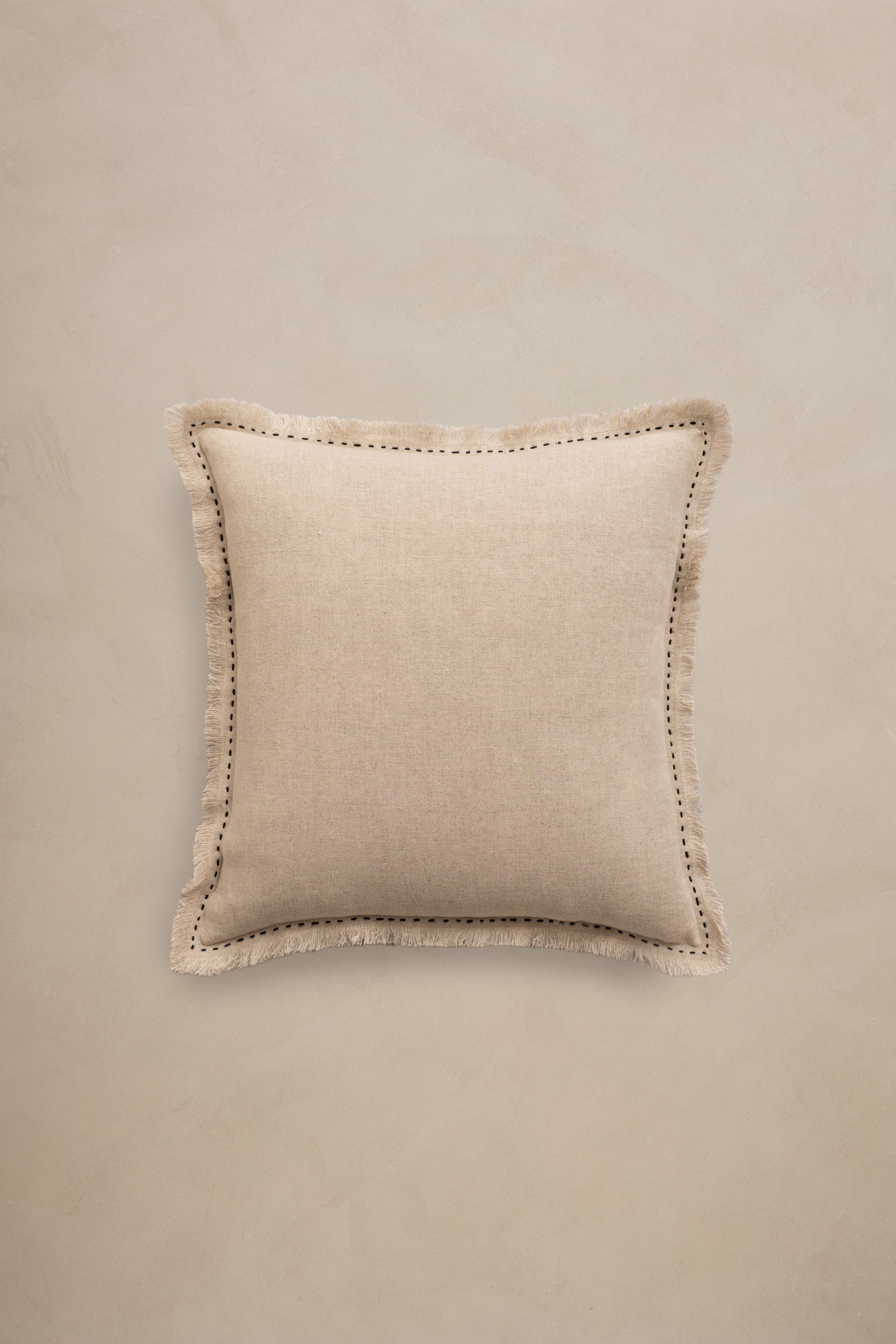 Linen Fringe Me Kantha Cushion Cover