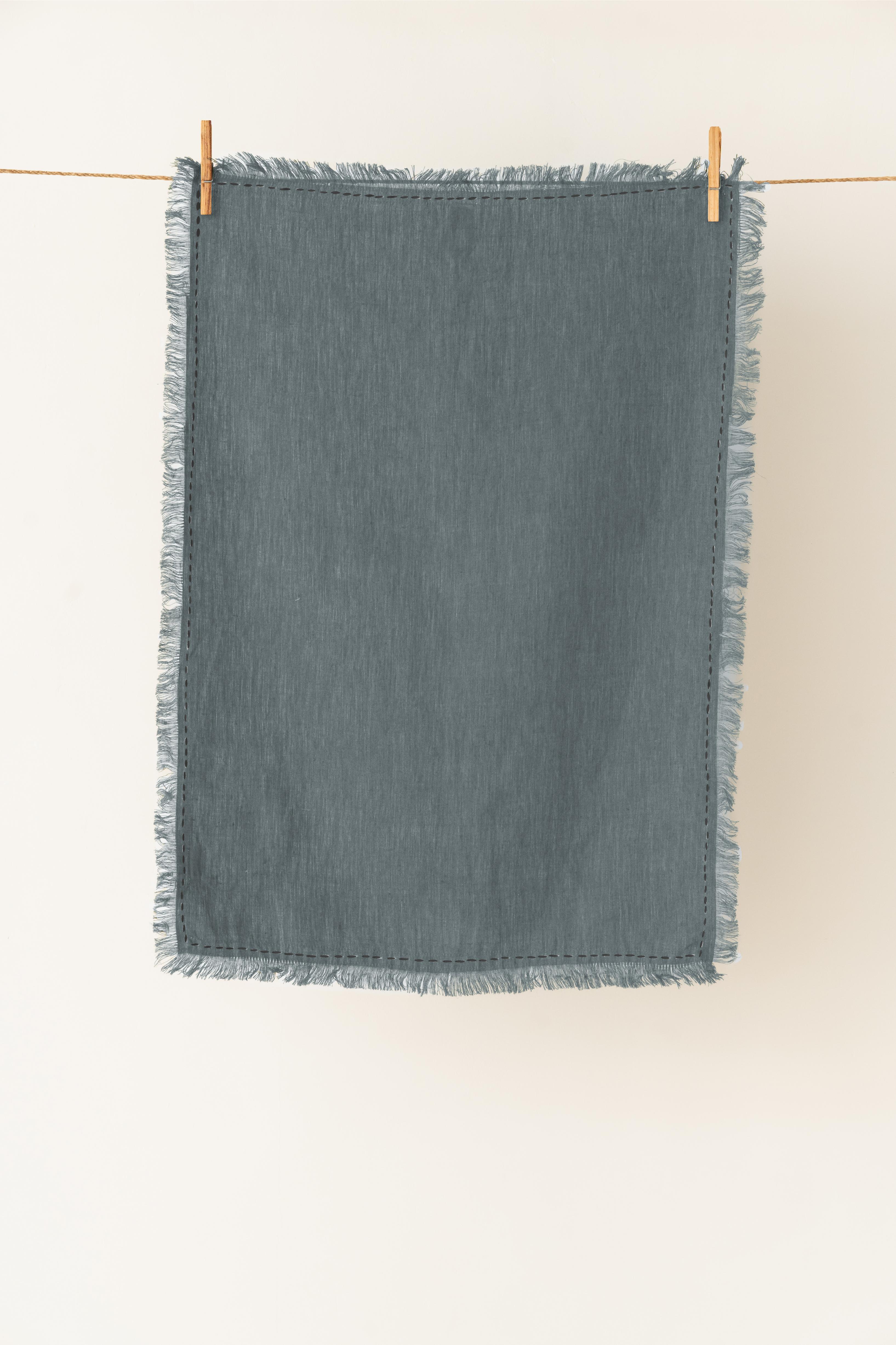 Linen Fringe Me Kantha Kitchen Towel