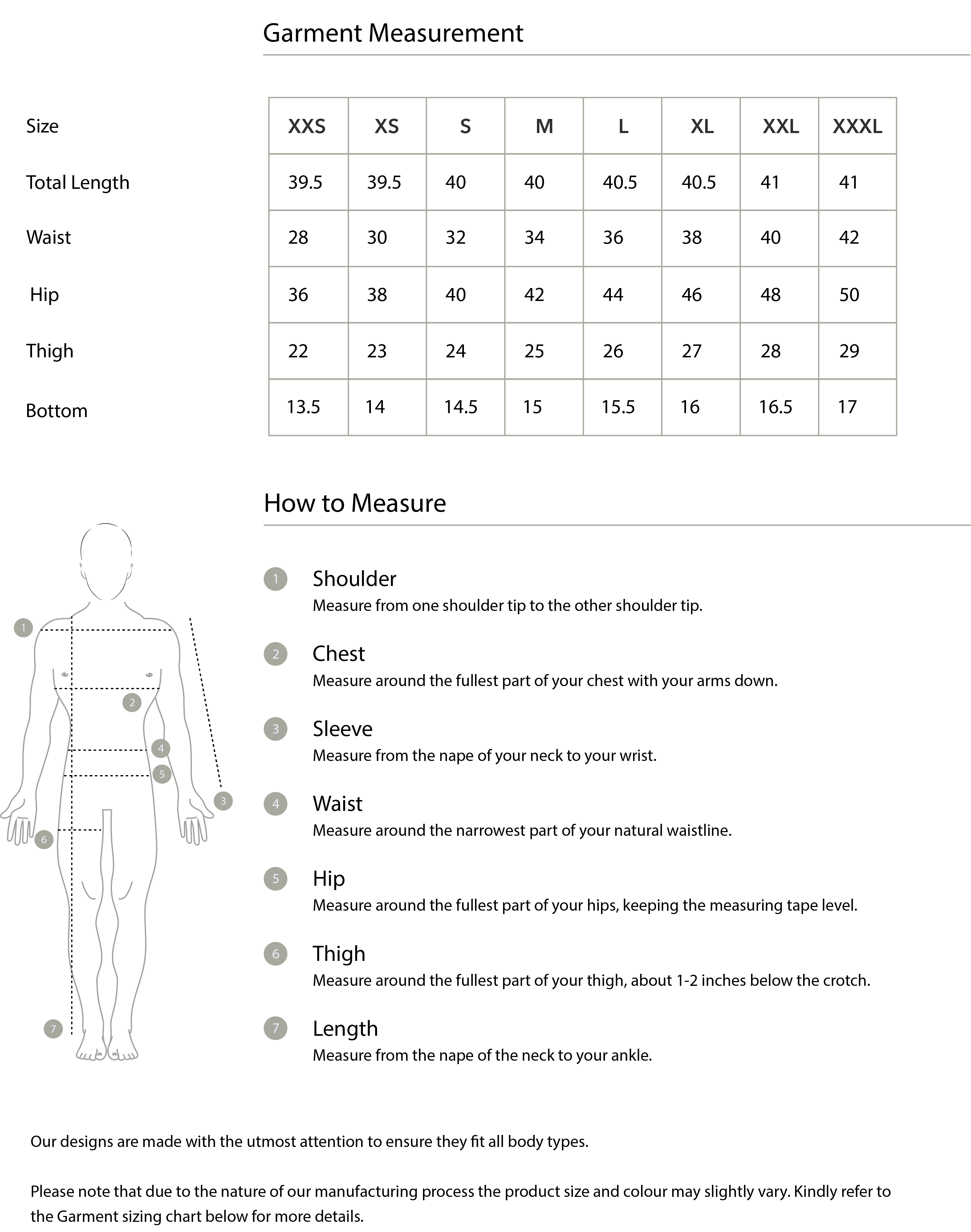 Size guide in IN