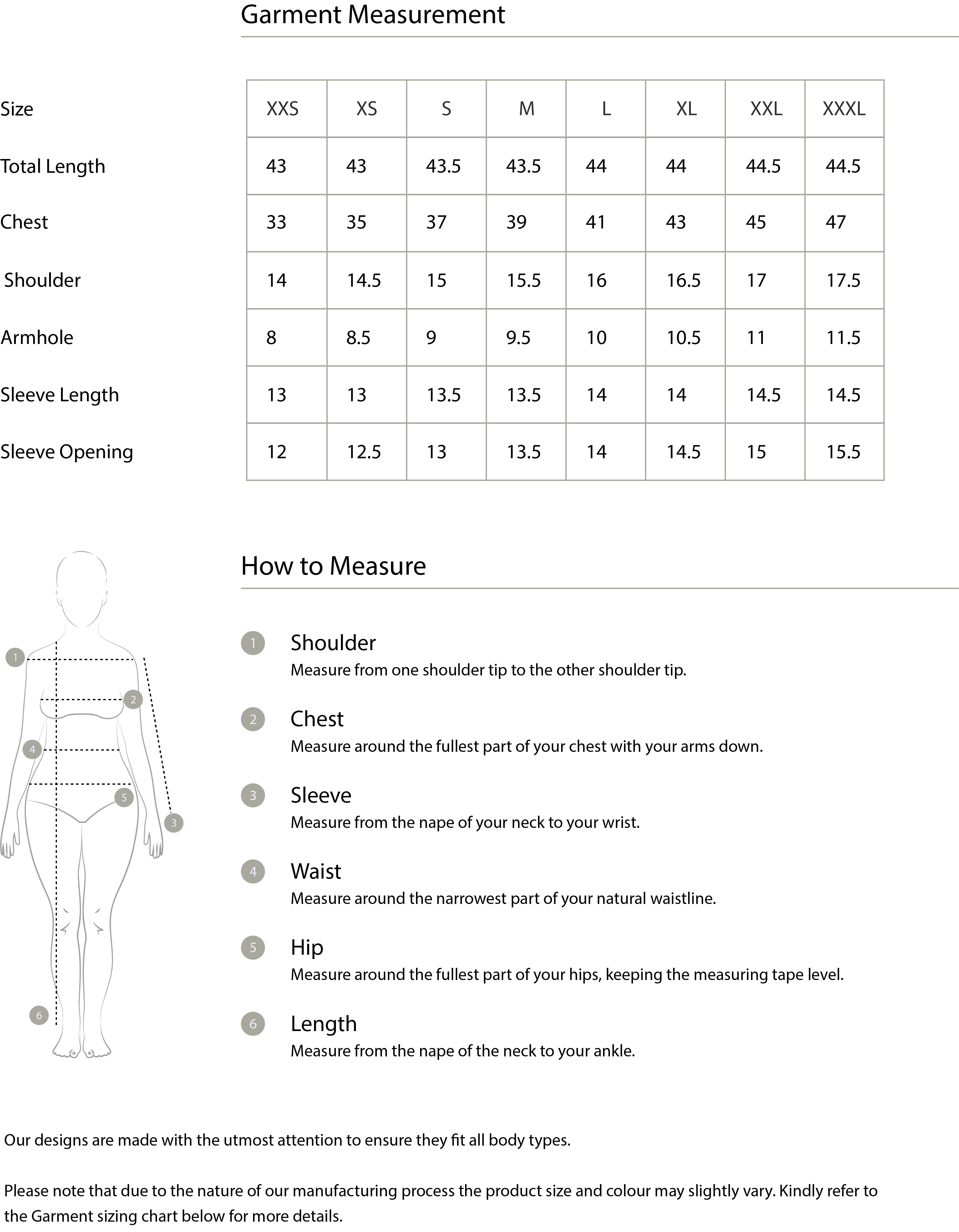 Size guide in IN