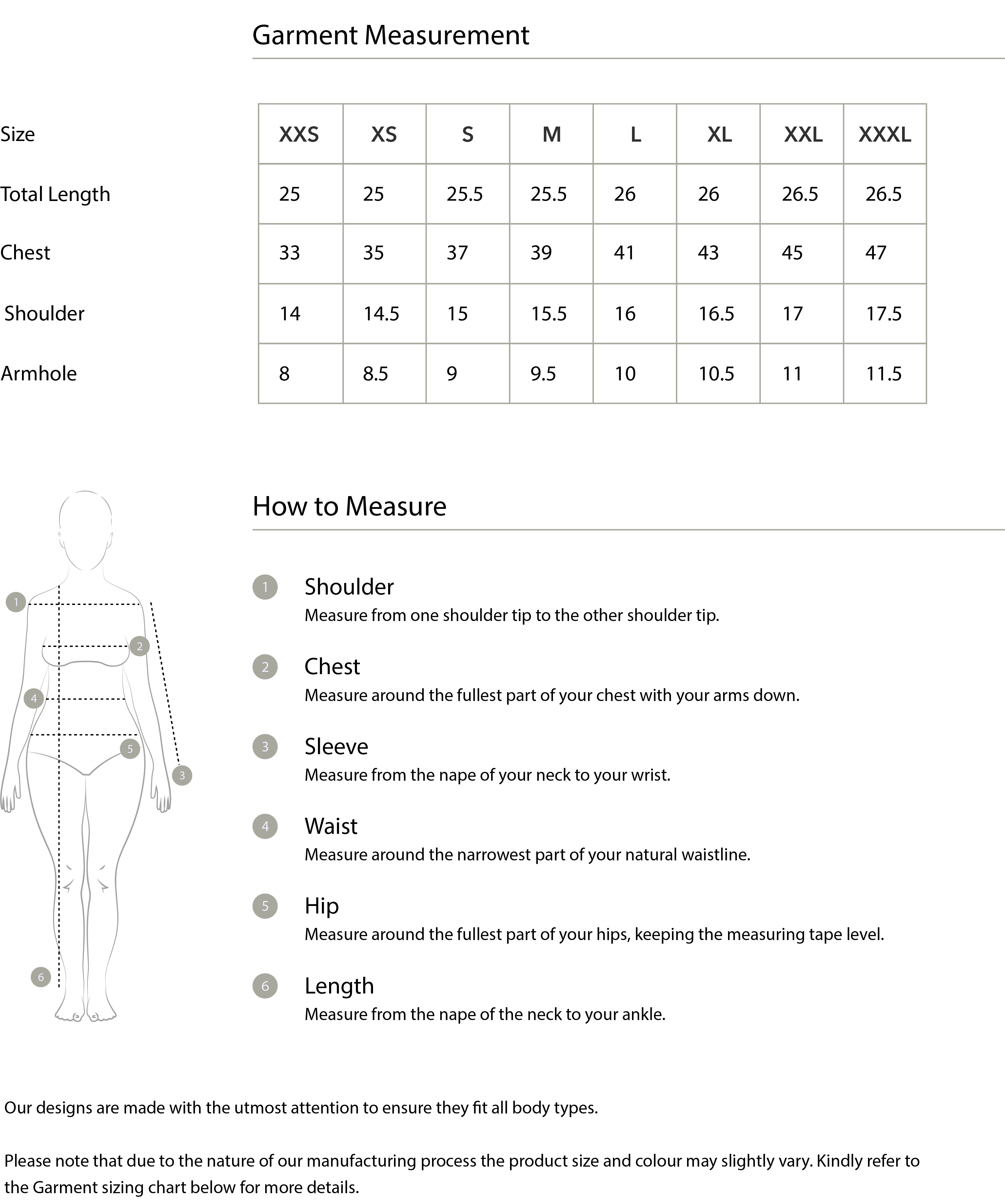 Size guide in IN