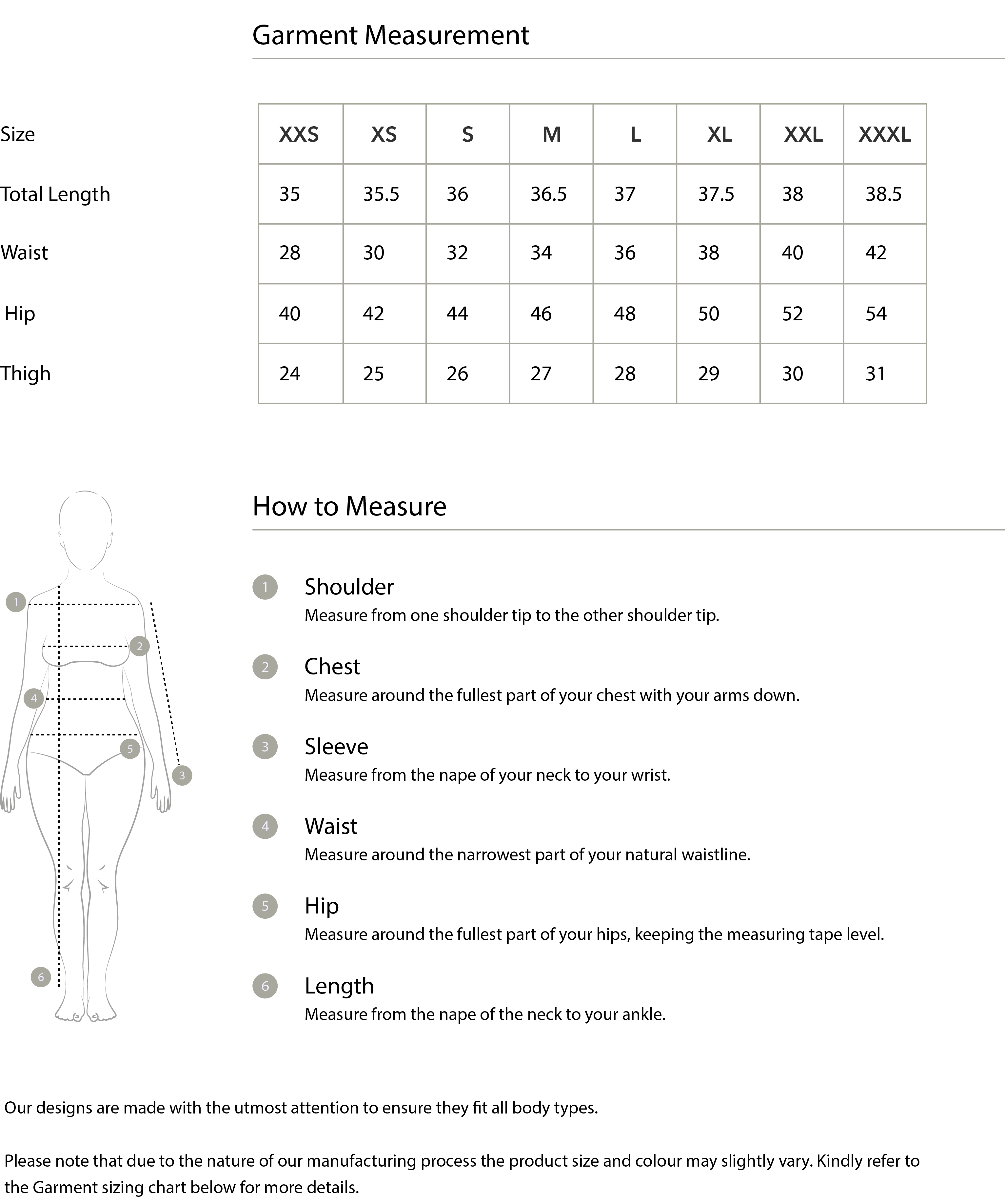 Size guide in IN
