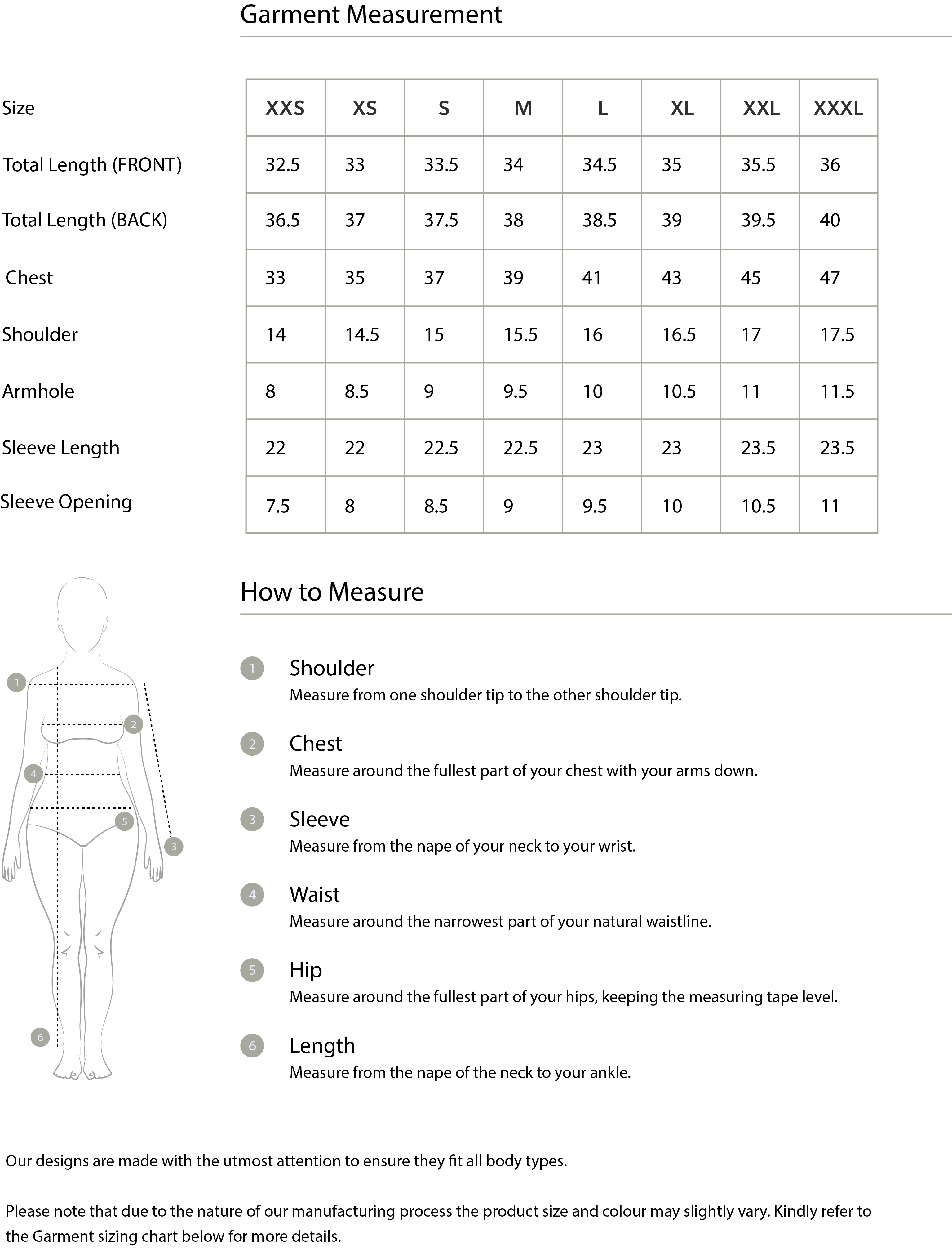Size guide in IN