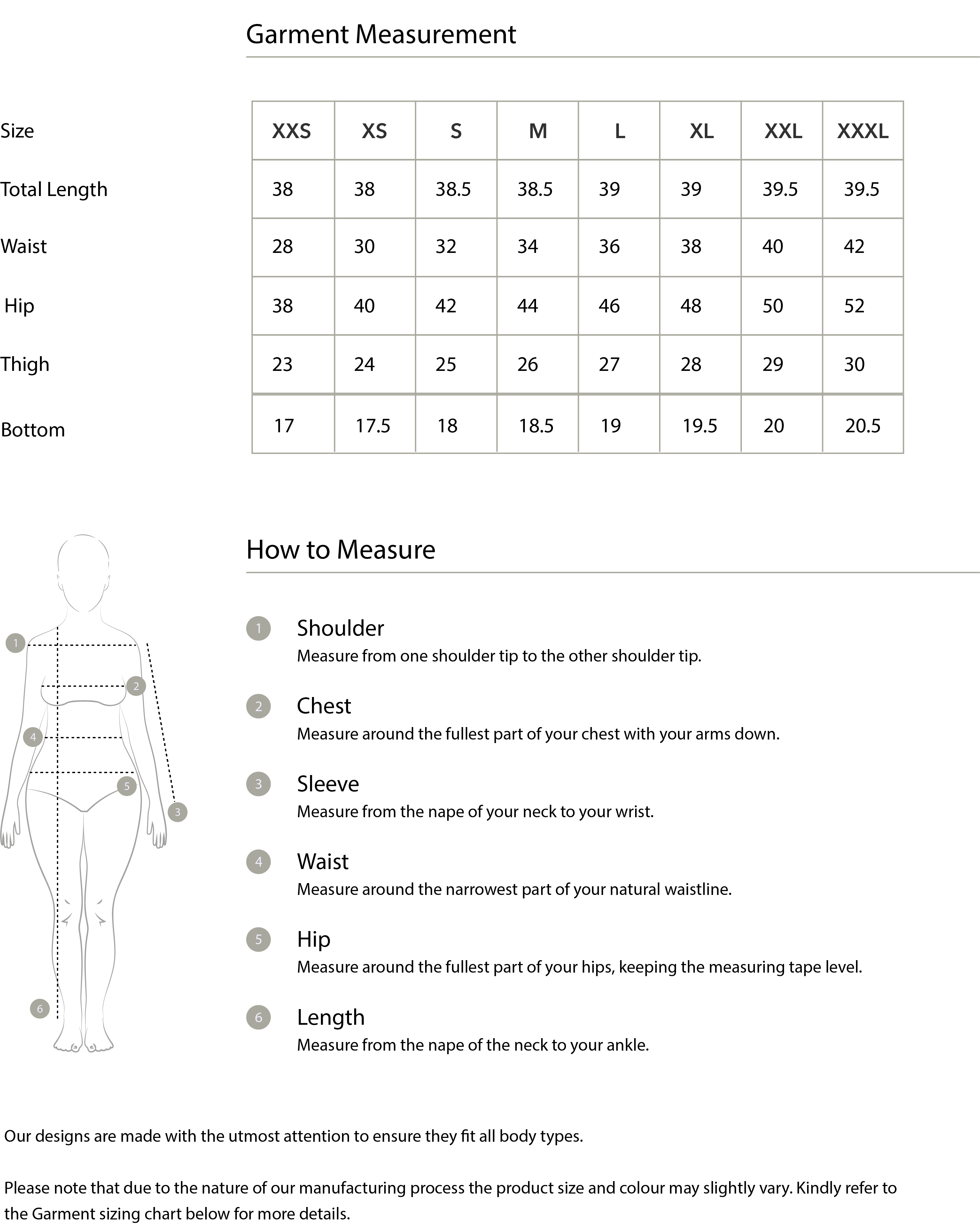 Size guide in IN
