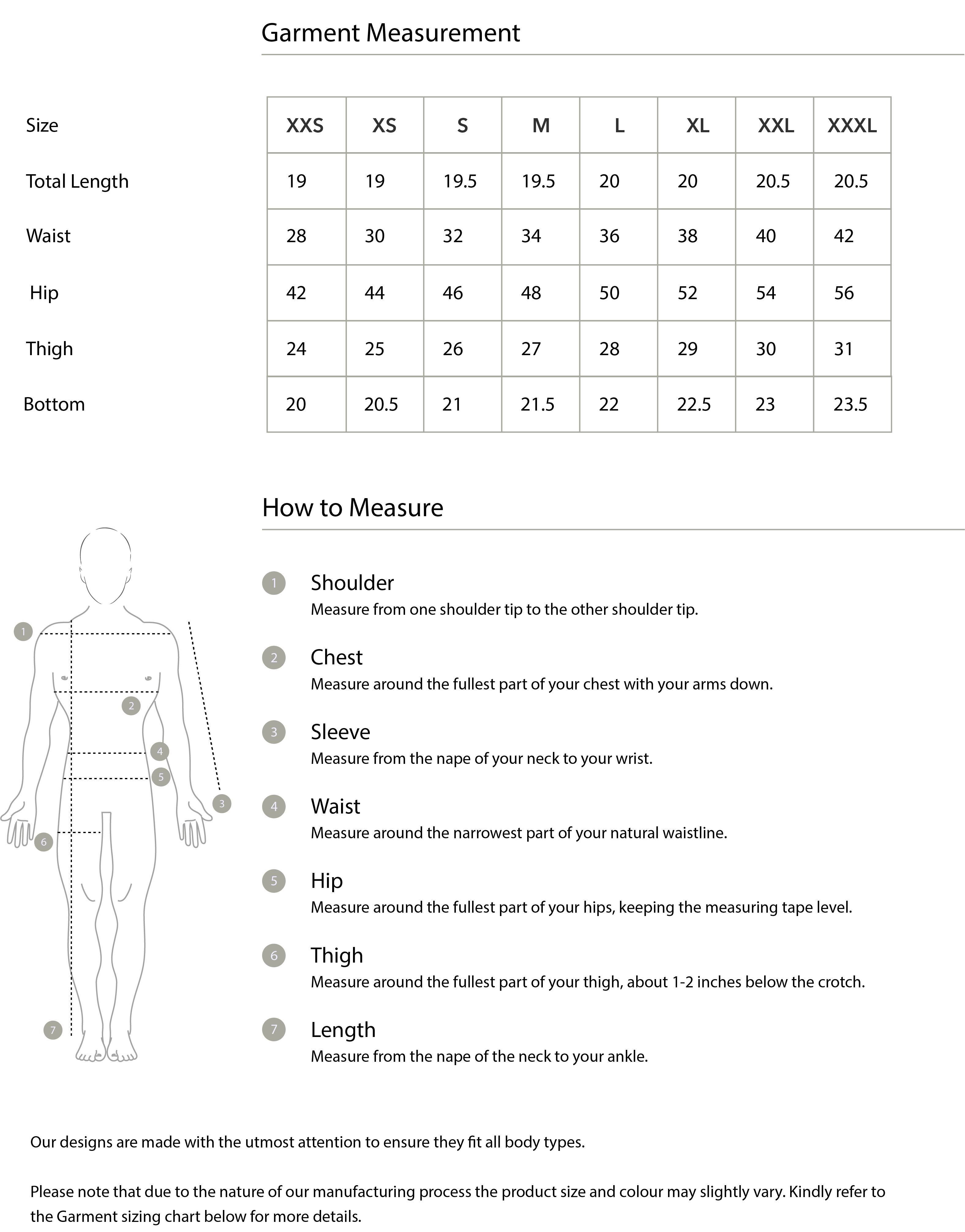 Size guide in IN