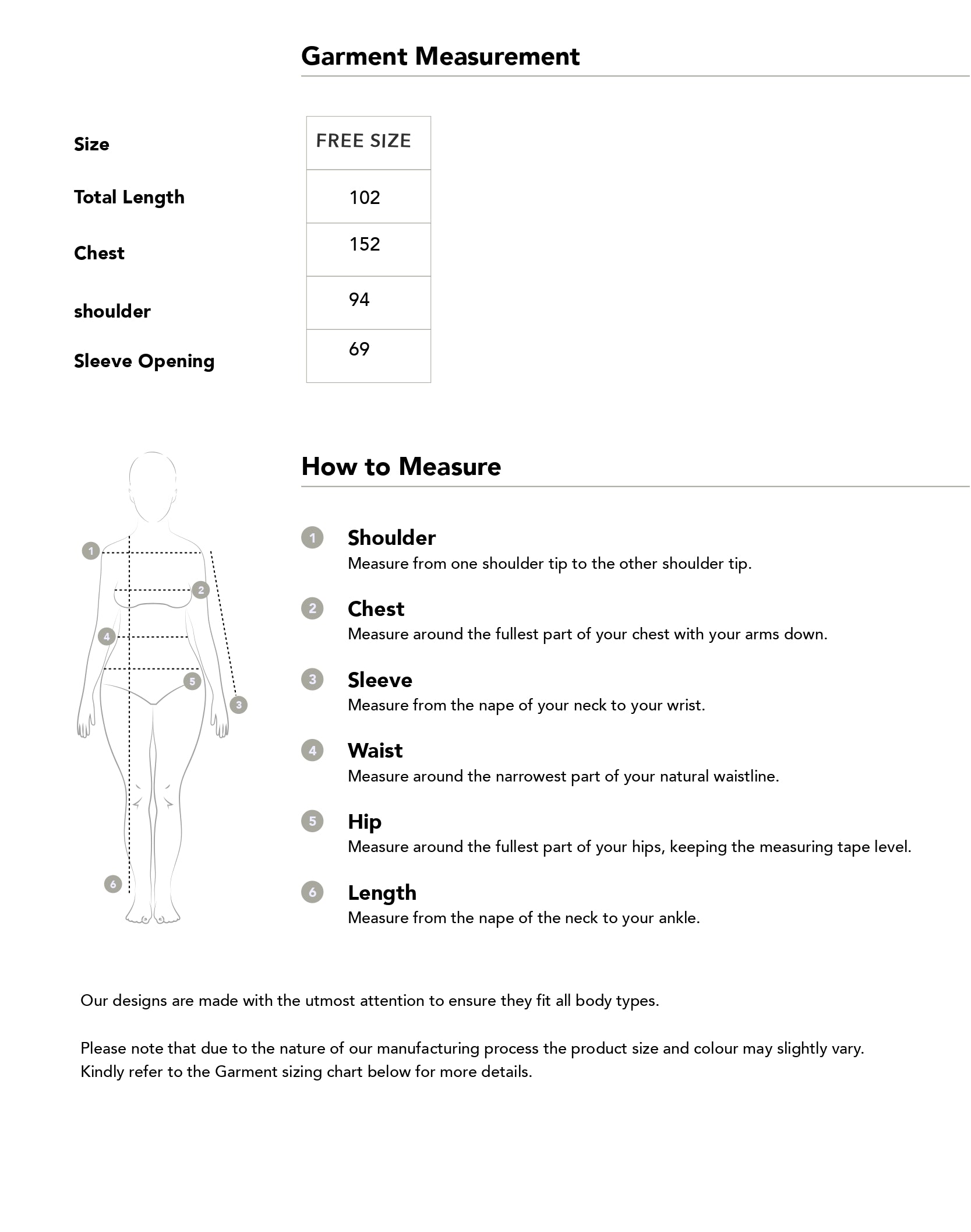 Size chart in centimetres
