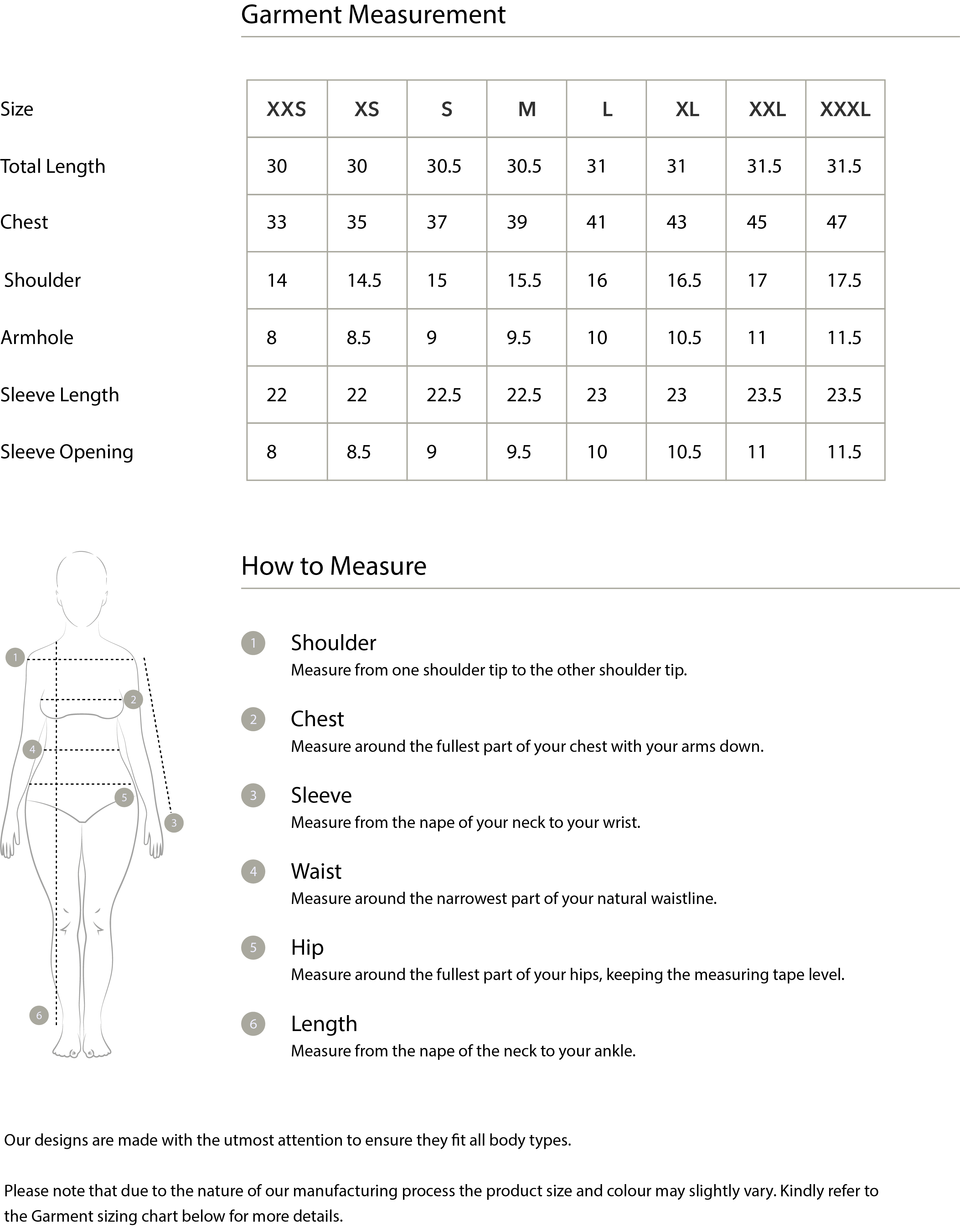 Size guide in IN