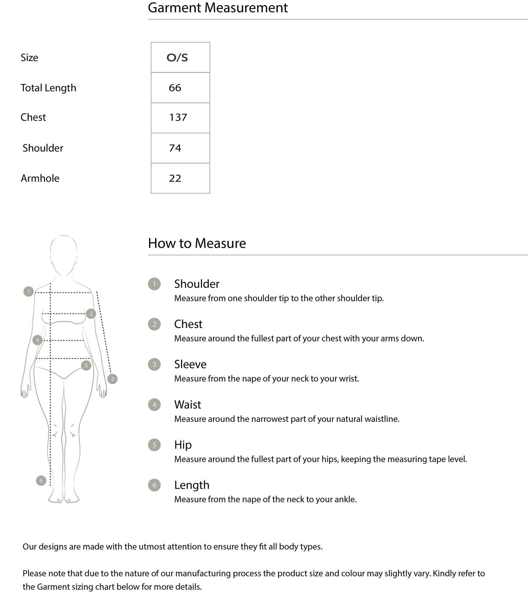 Size chart in centimetres