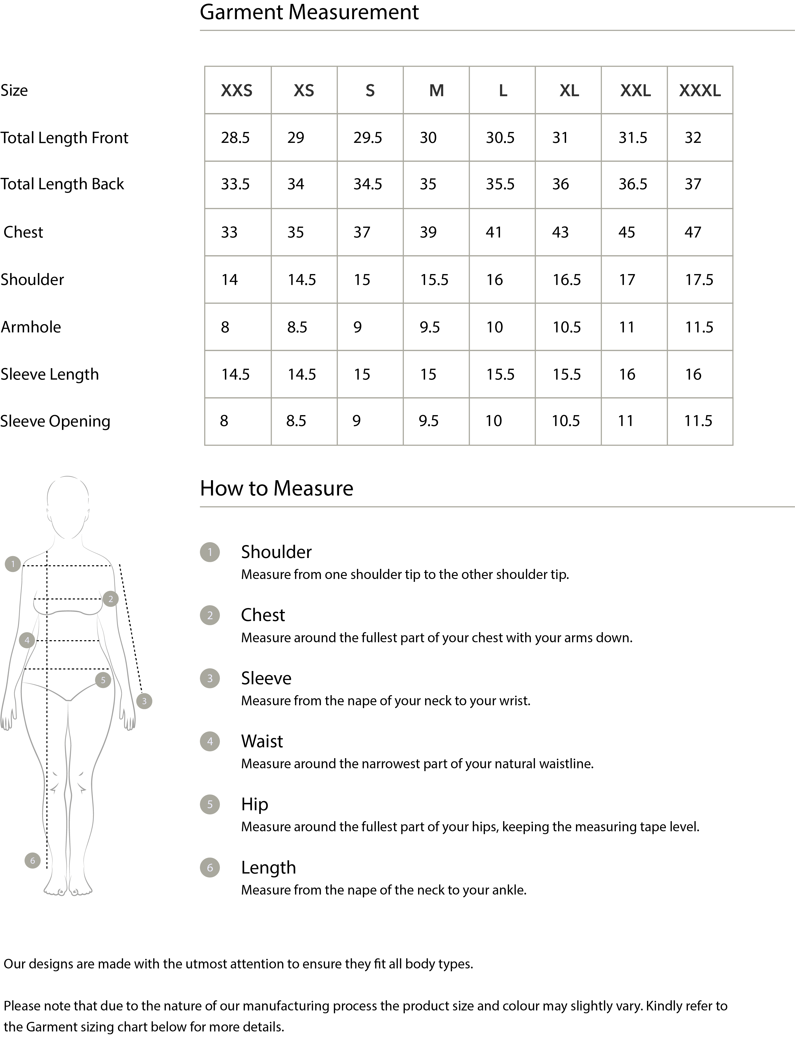 Size guide in IN