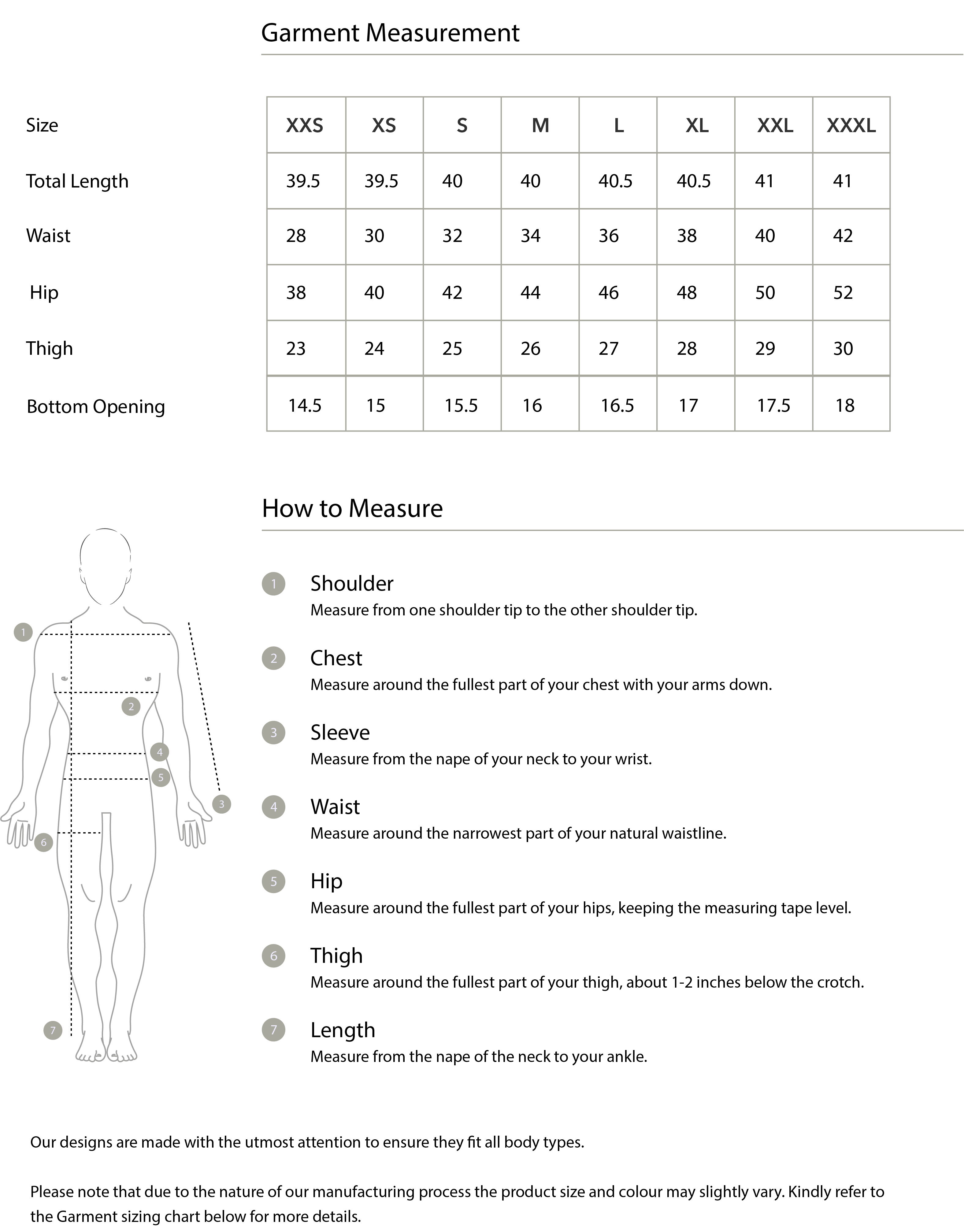 Size guide in IN