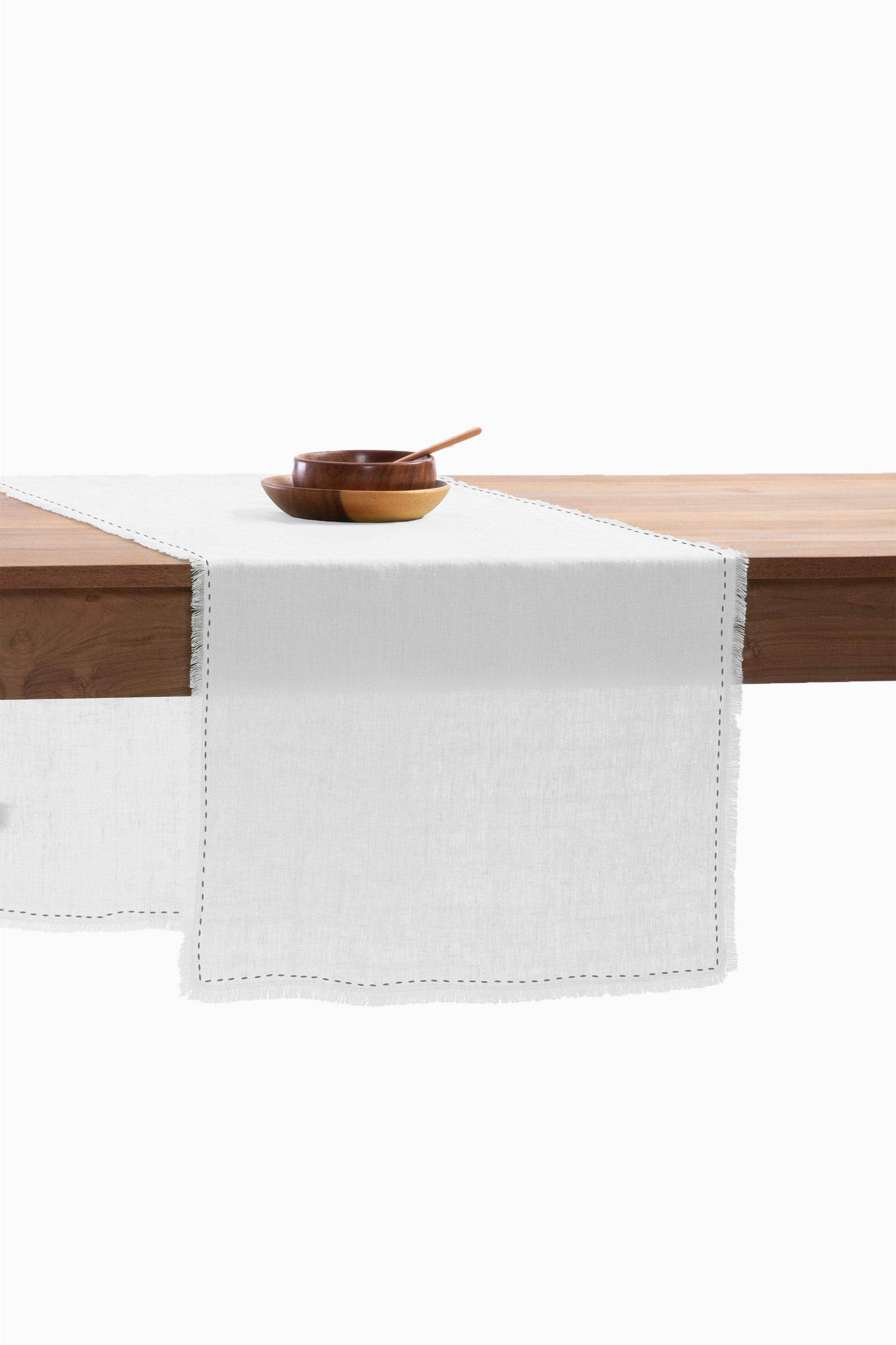 Linen Fringe me kantha Table Runner