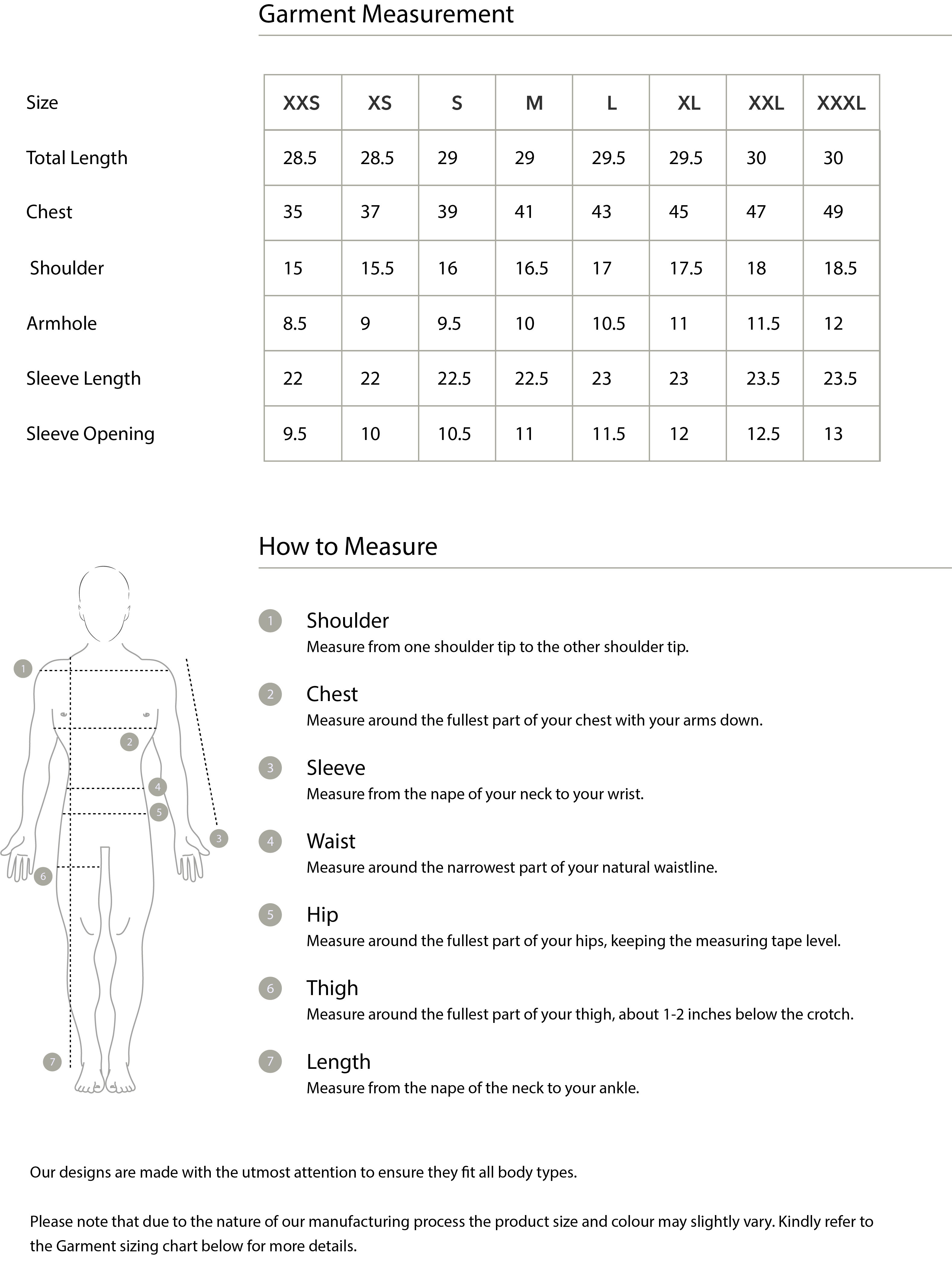 Size guide in IN