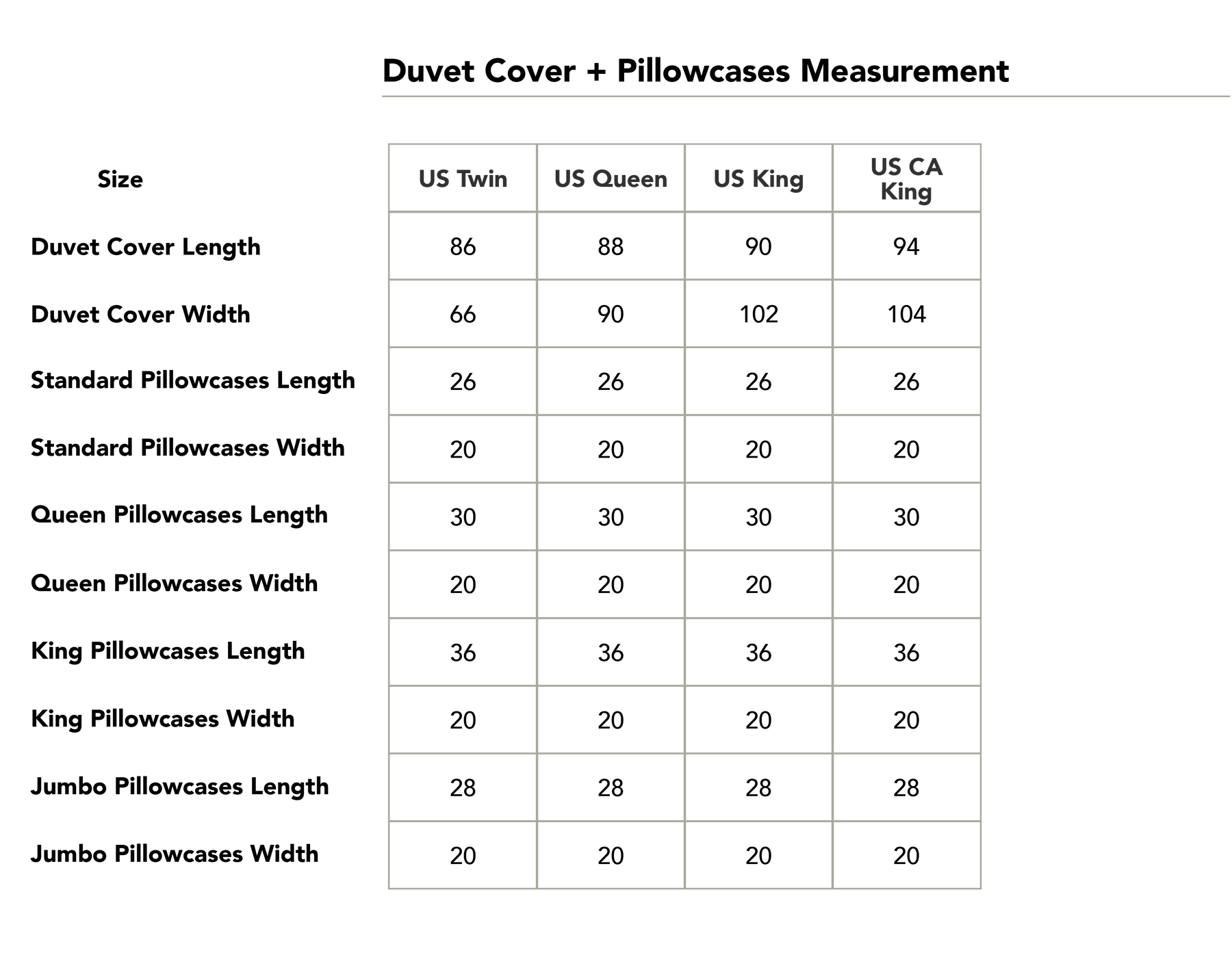 Size chart in inches