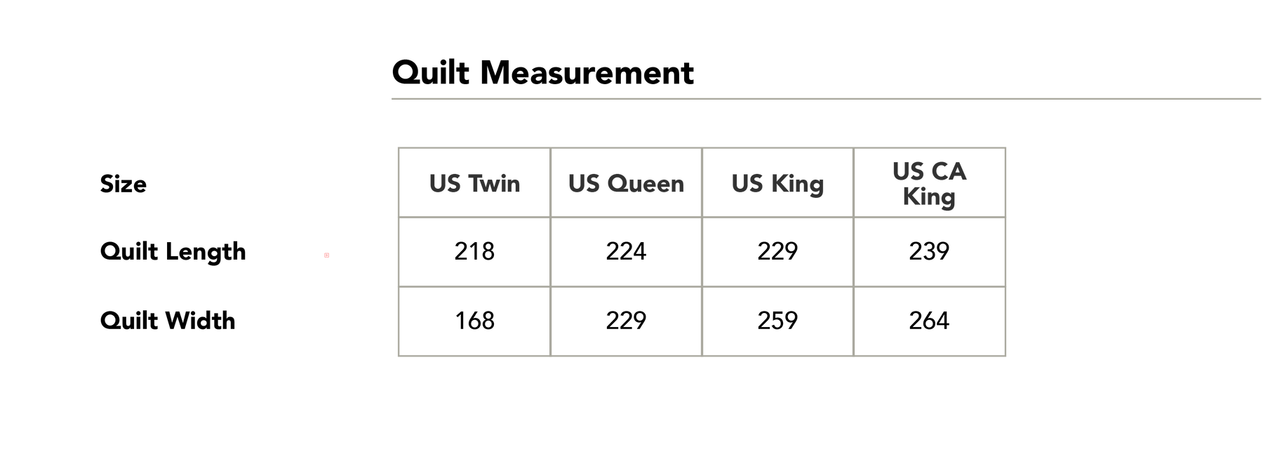 Size chart in centimetres