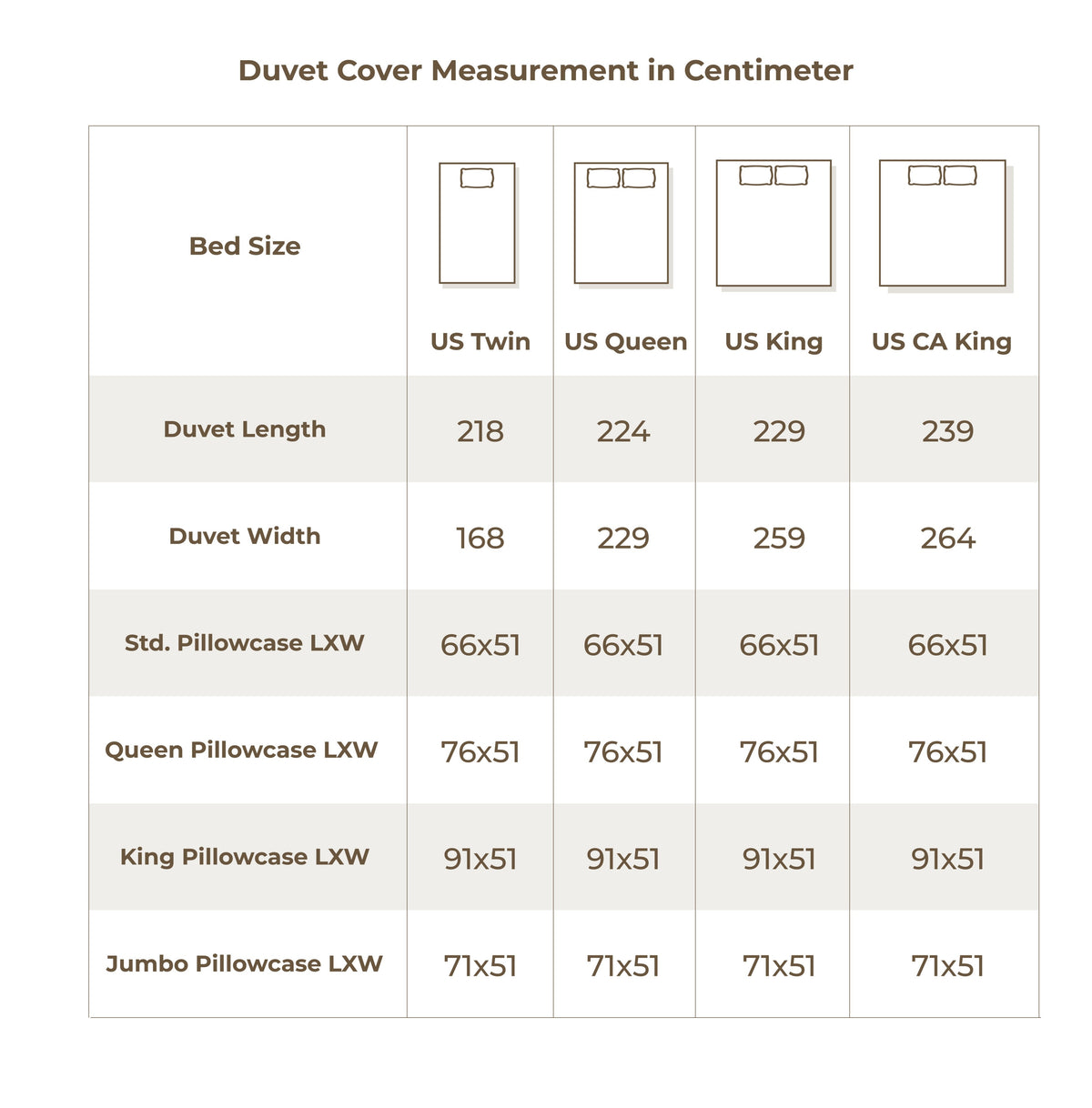 Size chart in centimetres