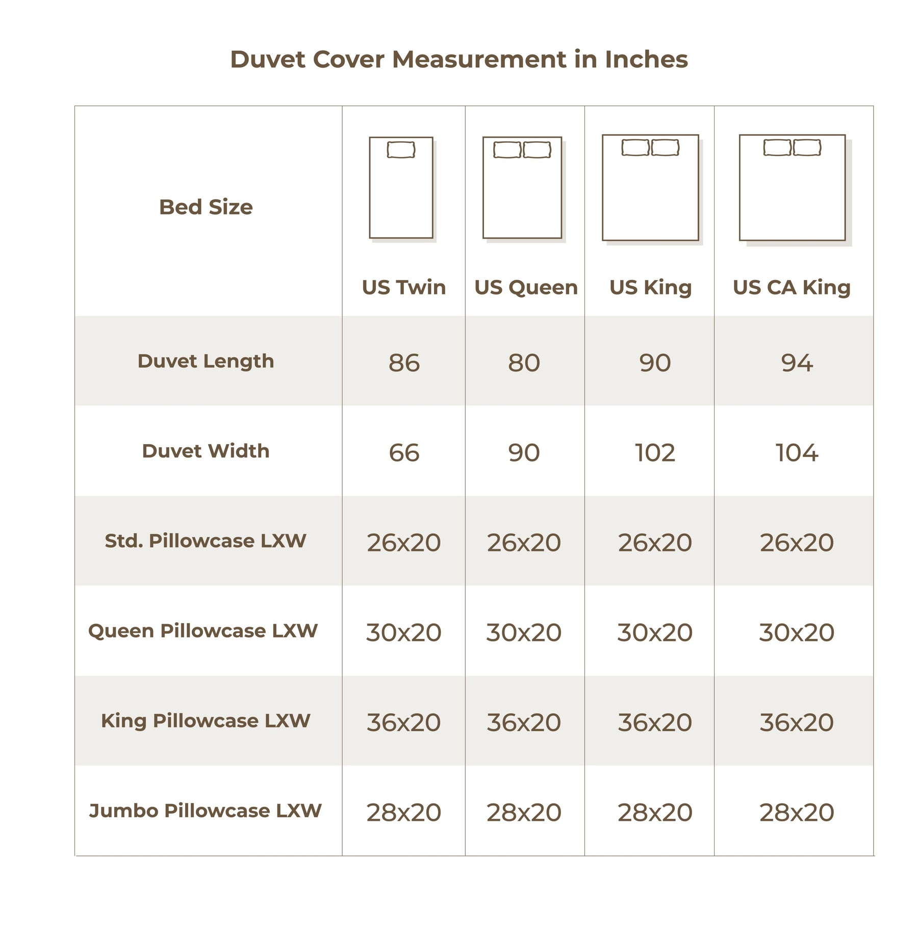 Size chart in inches