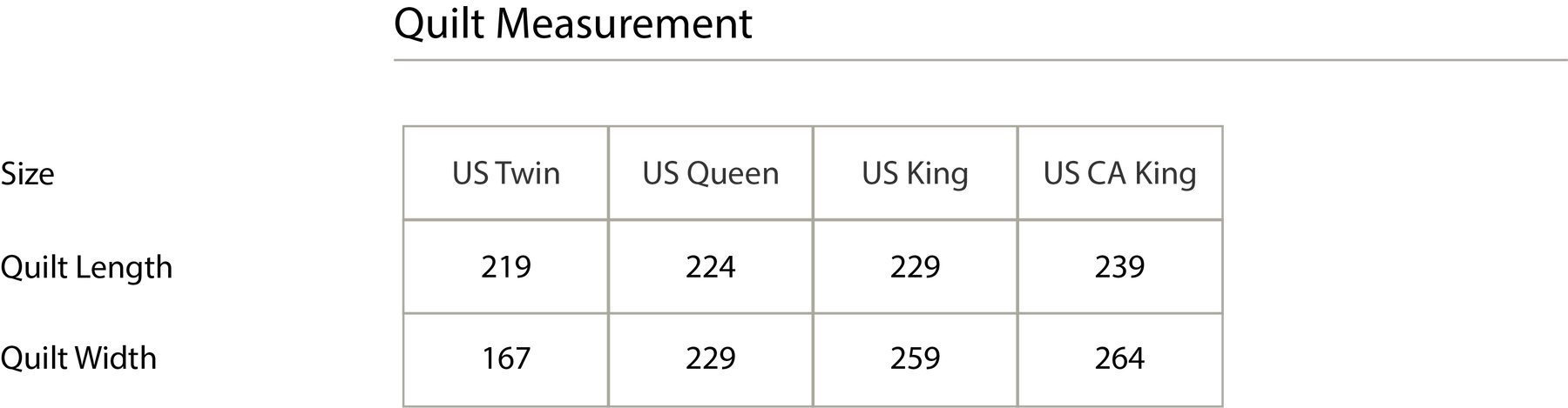 Size chart in centimetres