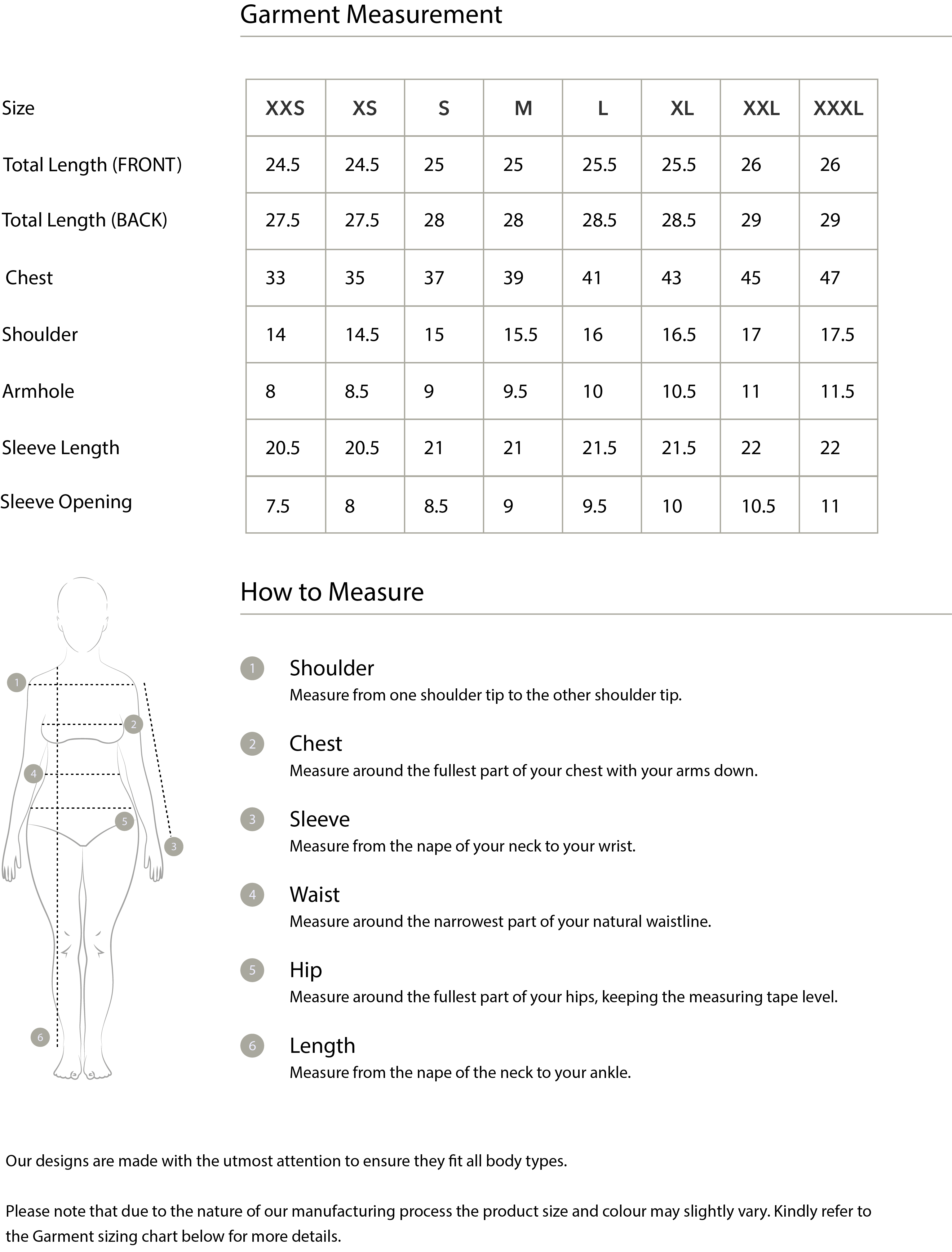 Size guide in IN